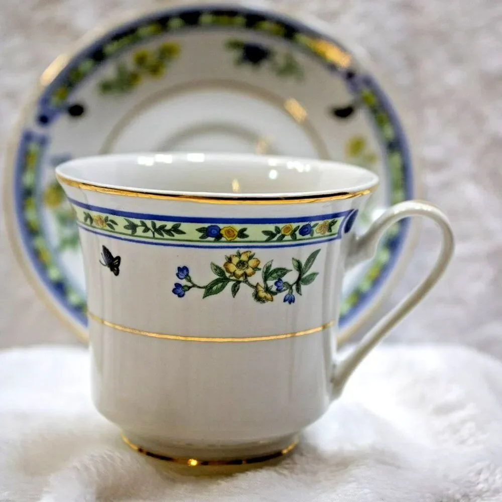 Truly Tasteful Bone China Teacup & Saucer Demitasse Blue Floral